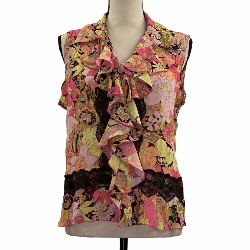 SUNNY Leigh Sleeveless Ruffle Floral Blouse Medium